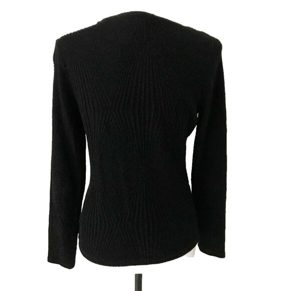 FRANK LYMAN Design Long Sleeve Top Blouse Size 12 Black Textured Metallic Nylon - Picture 4 of 6